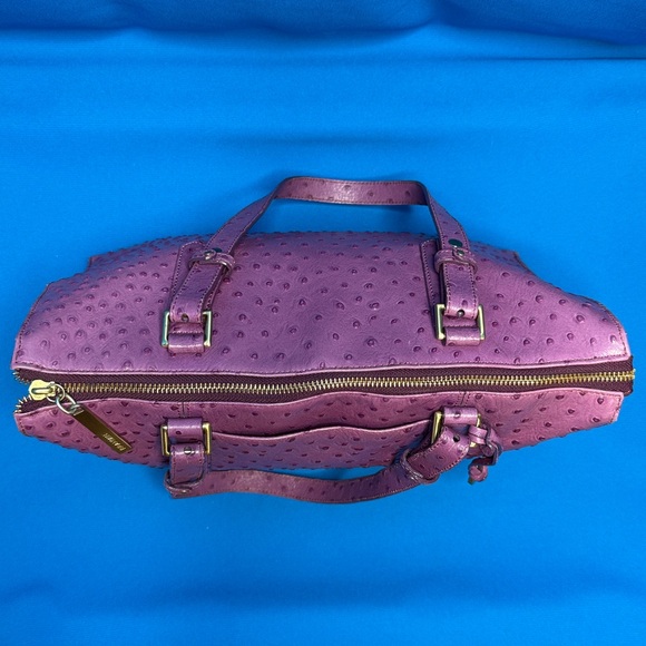BRAHMIN LARGE TORI TOTE FIG NORMANDY OSTRICH EMBOSSED LEATHER PURPLE TYPE COLOR